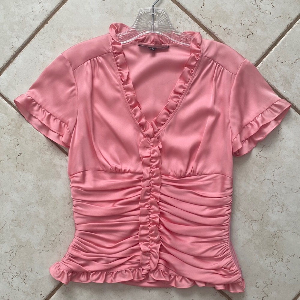 Antonio Melani Silk Spandex Small Pink ruffle blouse
